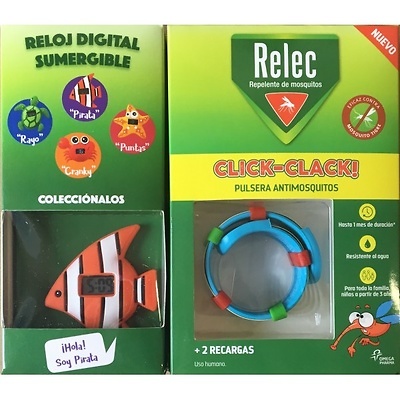 Relec click-clack antimosquitos + regalo reloj pez pirata marca OMEGA PHARMA - Tienda